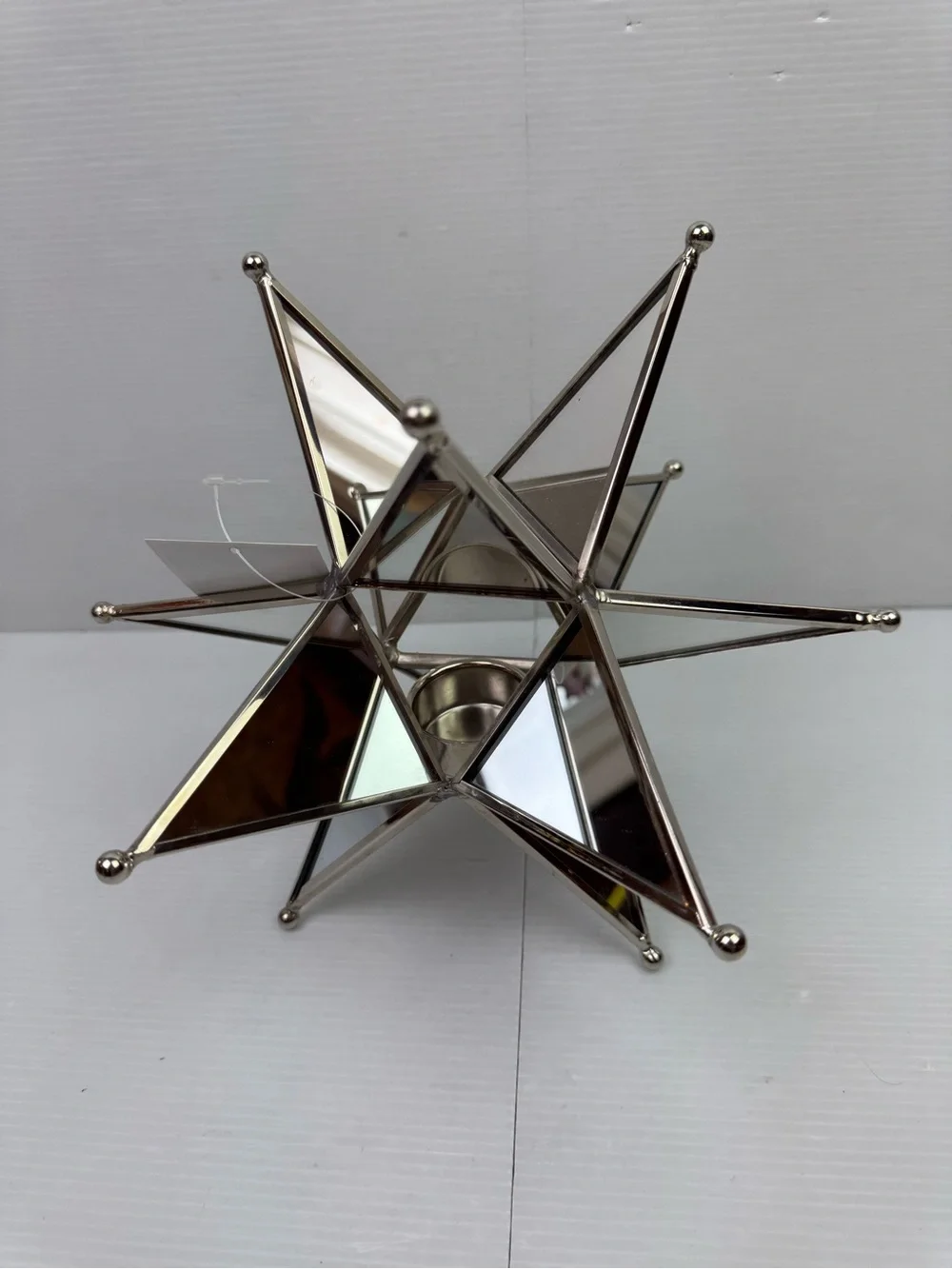 VTG Silver Mirrored Metal Star Tealight Candle Holder Geometric 3D Table Center